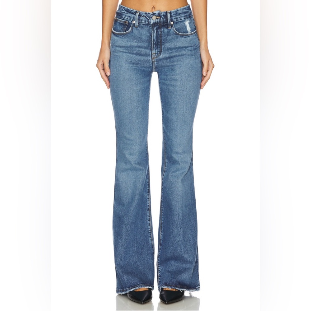 Good American Blue Flare Wide Leg Jeans SUPER SOFT, NEVER WORN